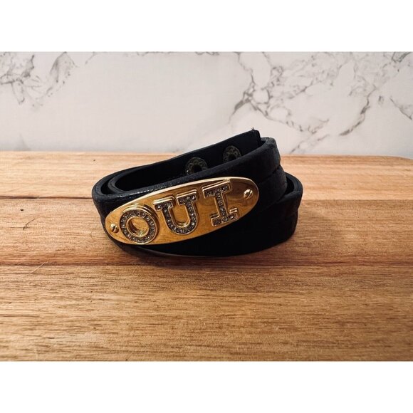 EUC Tory Burch Leather Rhinestone OUI Double Wrap Bracelet - Picture 1 of 6